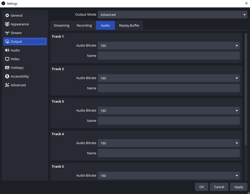 obs オーディオビットレート設定