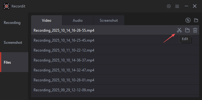 Öffnen Sie den Recordit-Videoeditor