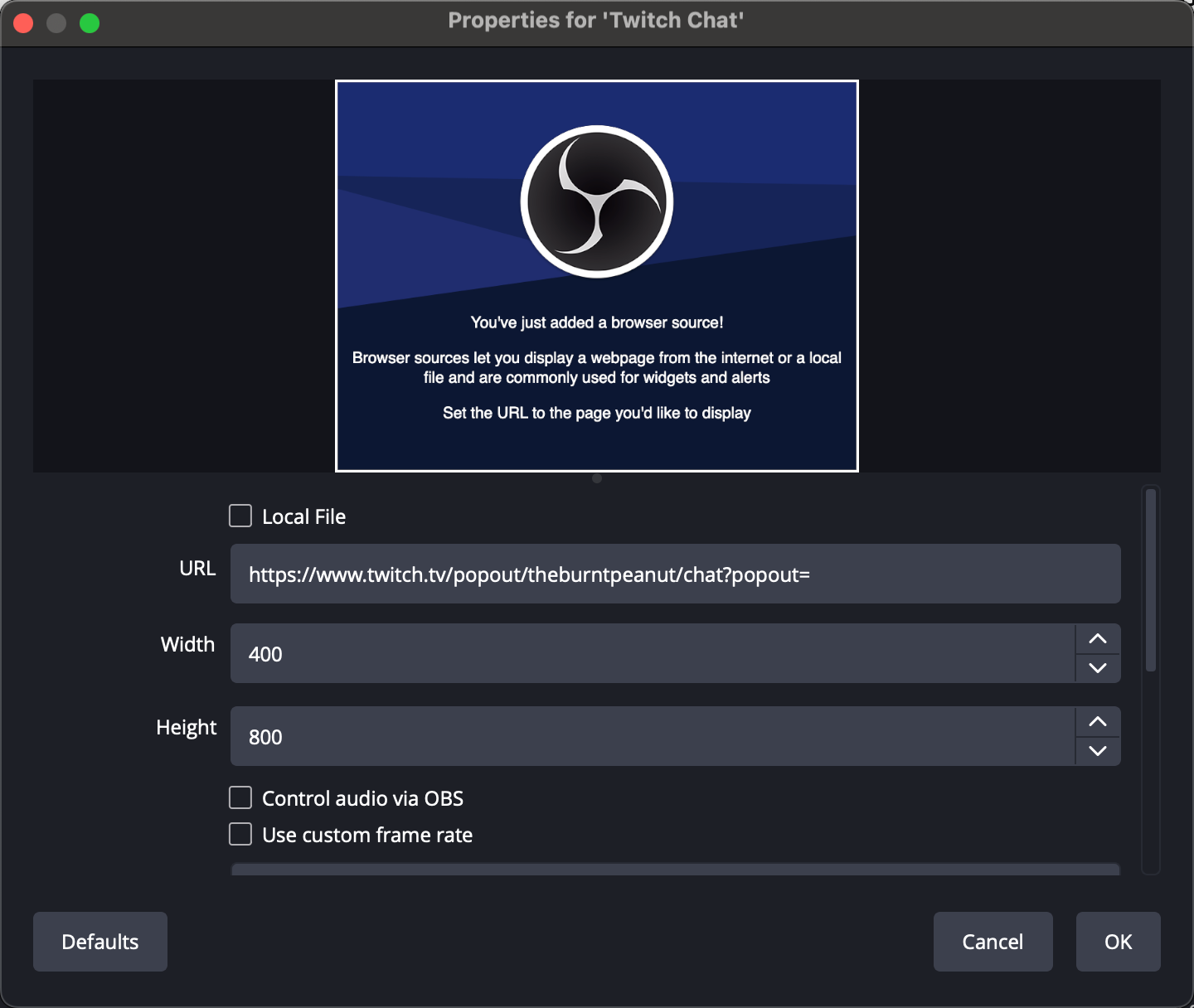 paste twitch popout chat url into obs
