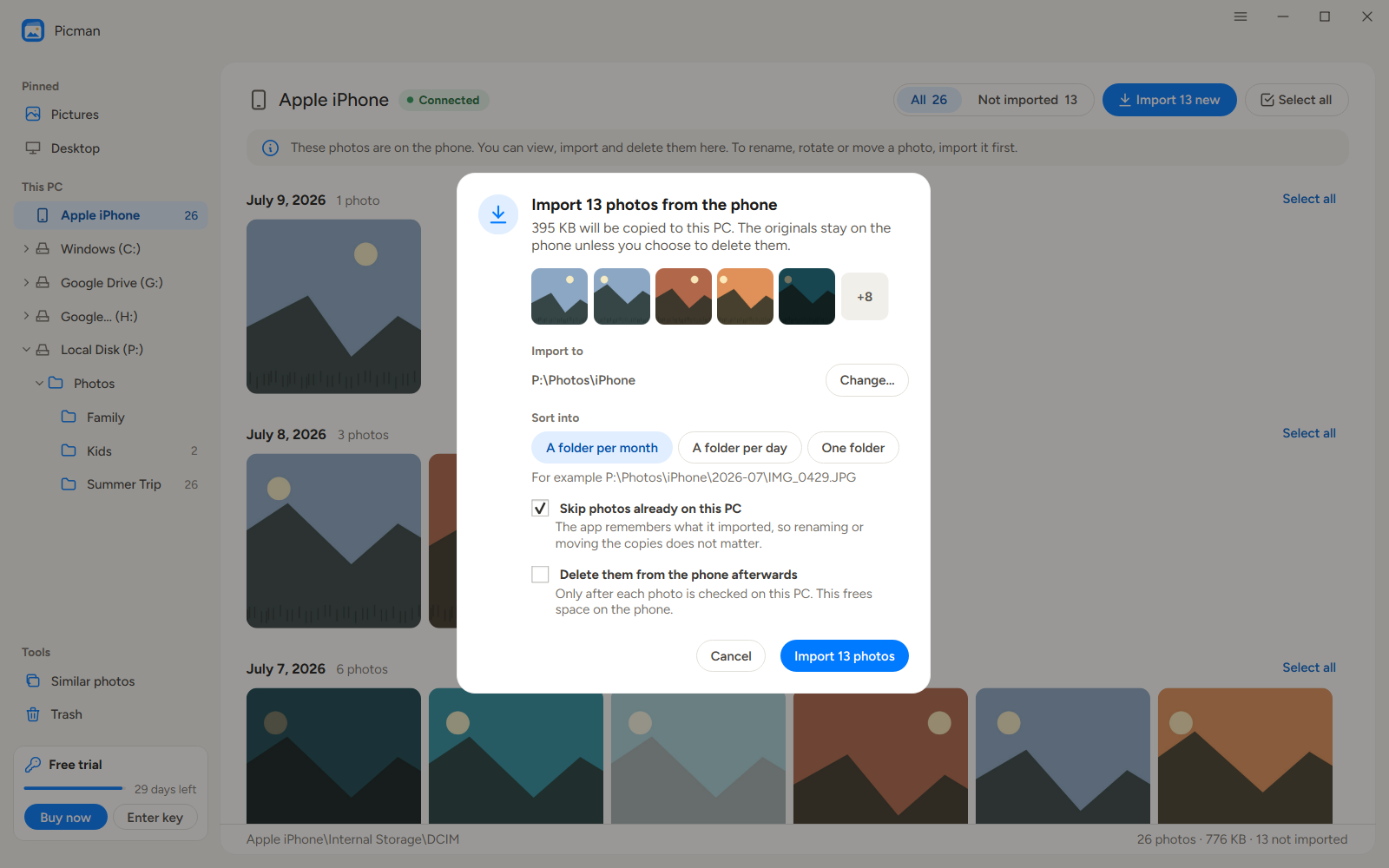 import photos from iphone to pc with picman