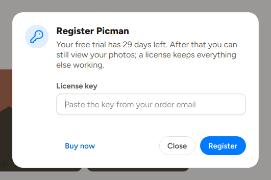 enter picman license key to register