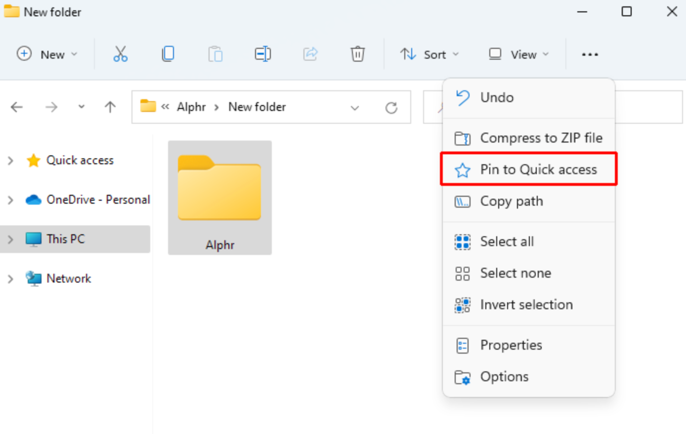 pin folder to file explorer