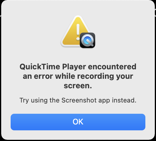 quicktime player encountered an error while recording your screen