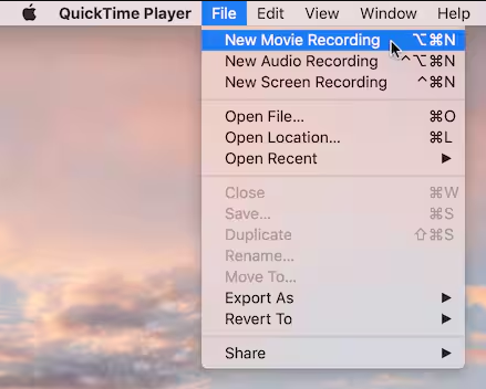 quicktime player file new movie recording