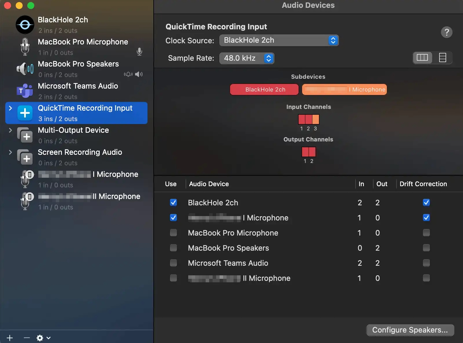 QuickTime Player définit le périphérique d'entrée sur Blackhole