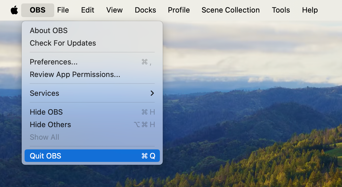 quit obs on mac