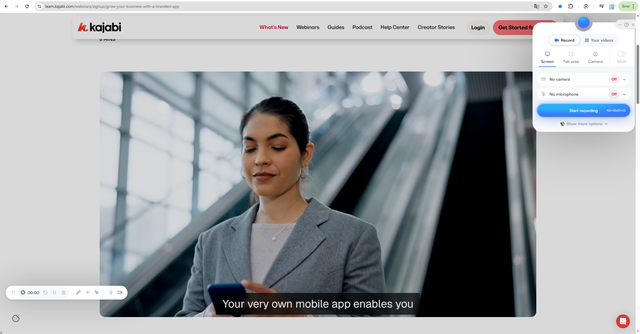 record kajabi video with extension