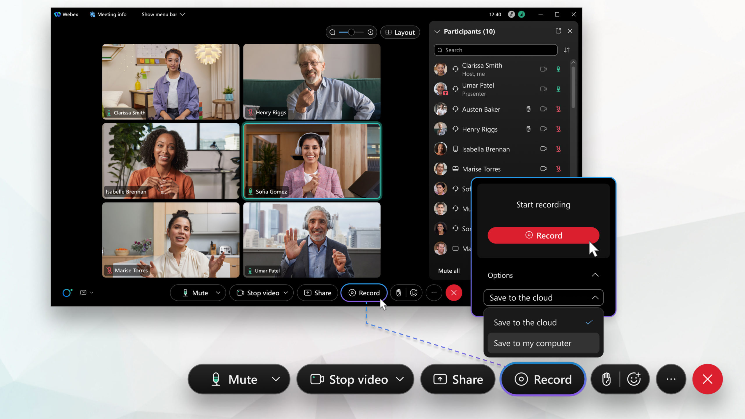 record webex meeting as host