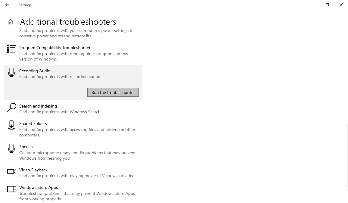 recording audio run troubleshooter