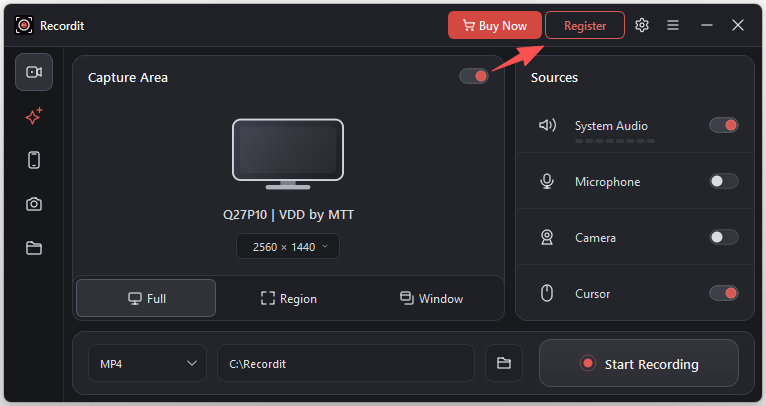 recordit 4 5 version register button