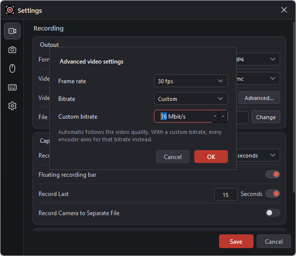 recordit advanced video settings