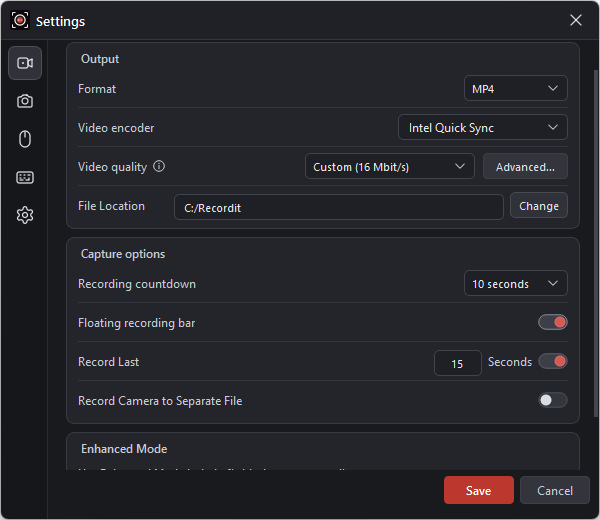 recordit capture options
