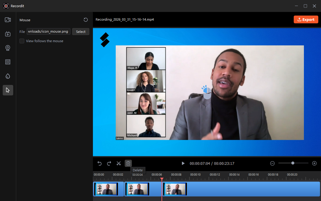 gravação cortada do recordit