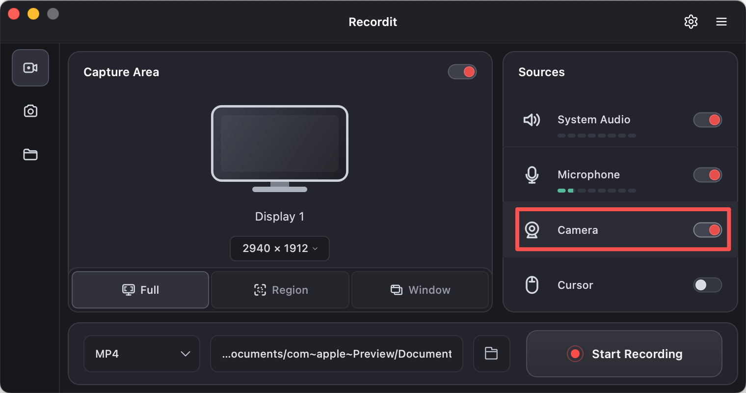 recordit enable record camera
