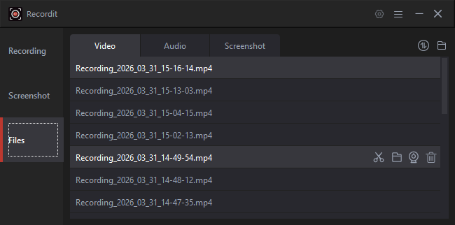 O RecordIt encontra arquivos de vídeo gravados.