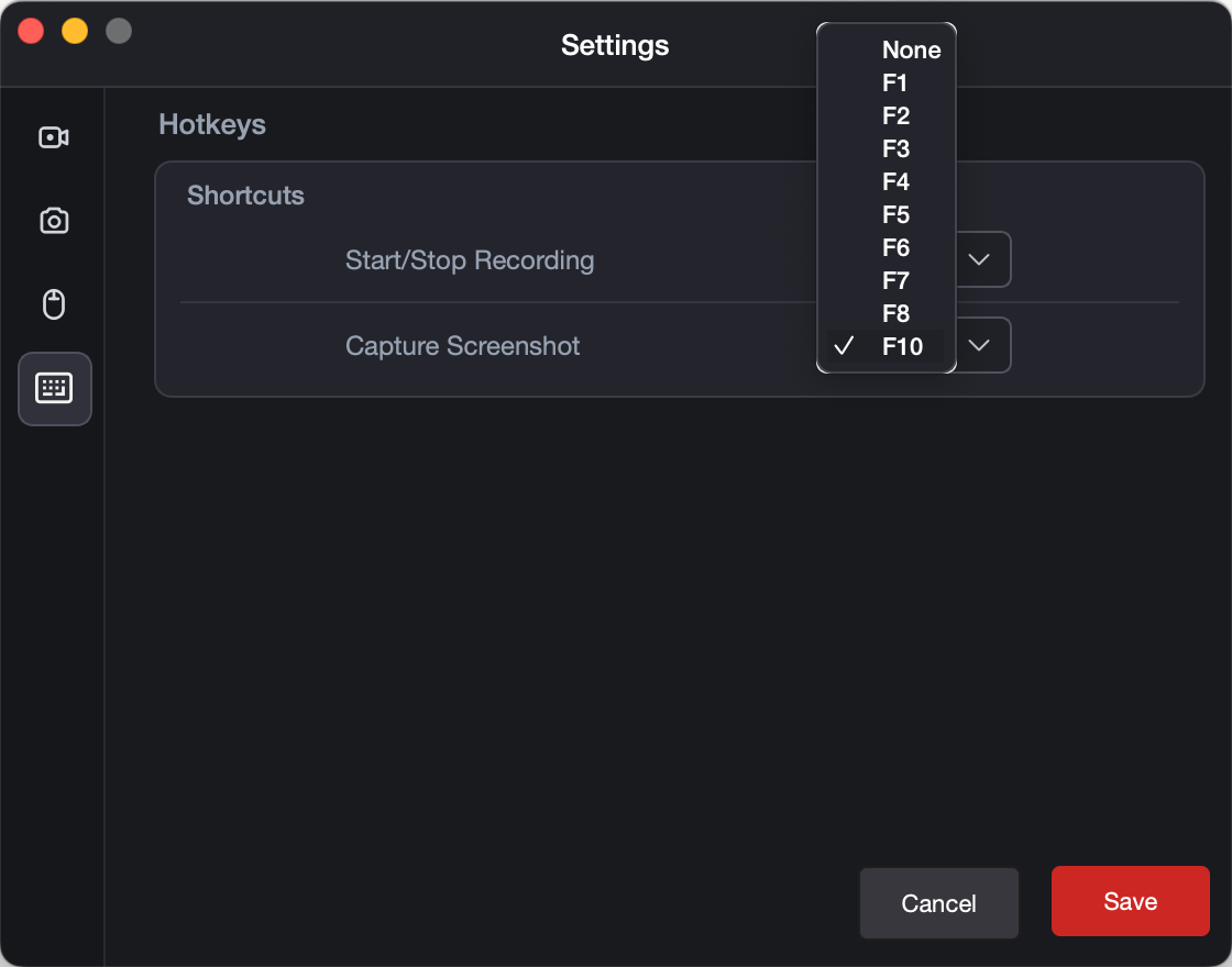 recordit hotkeys settings