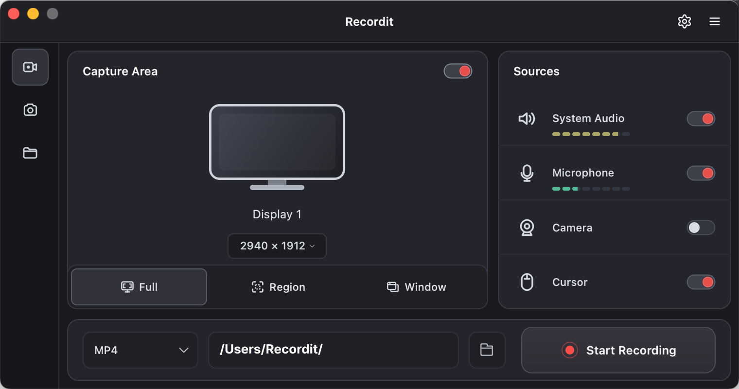 recordit new mac interface
