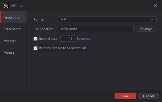 O RecordIt grava arquivos da câmera em um único arquivo.