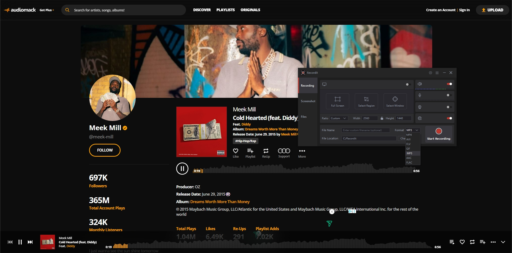recordit record meek mill diddy audio