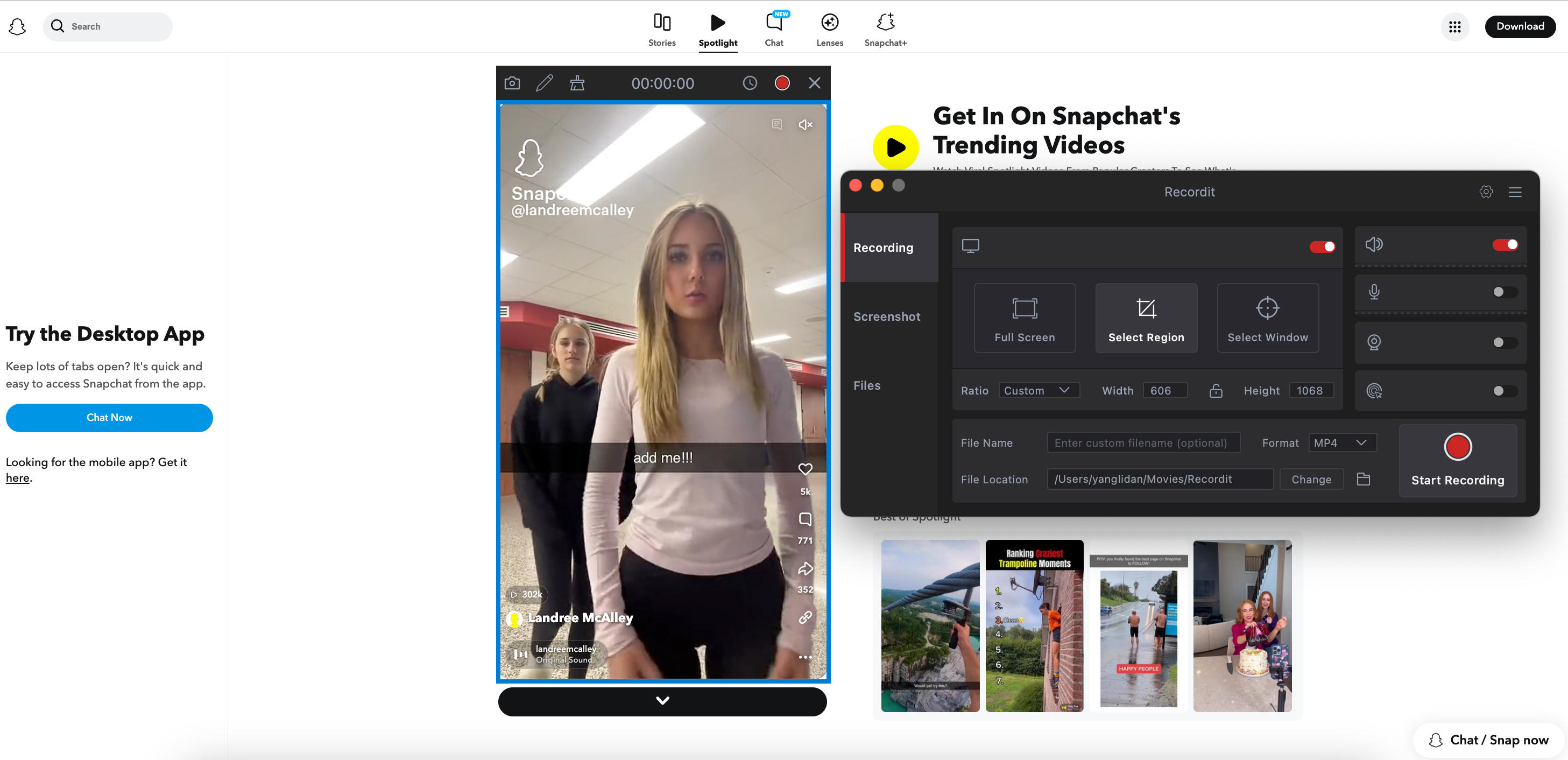 recordit record snapchat web video