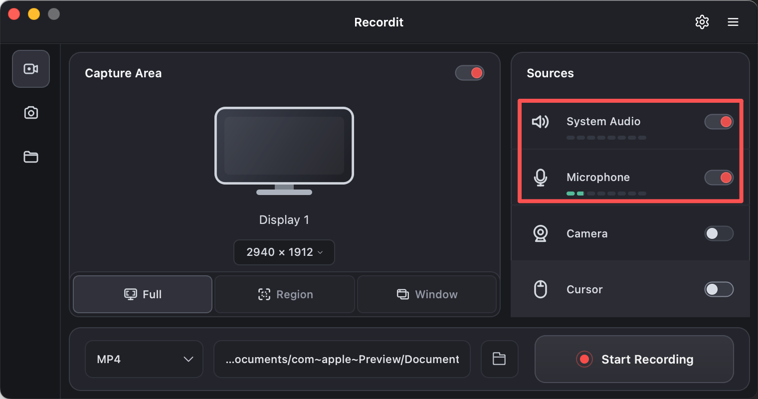 recordit record system audio and microphone