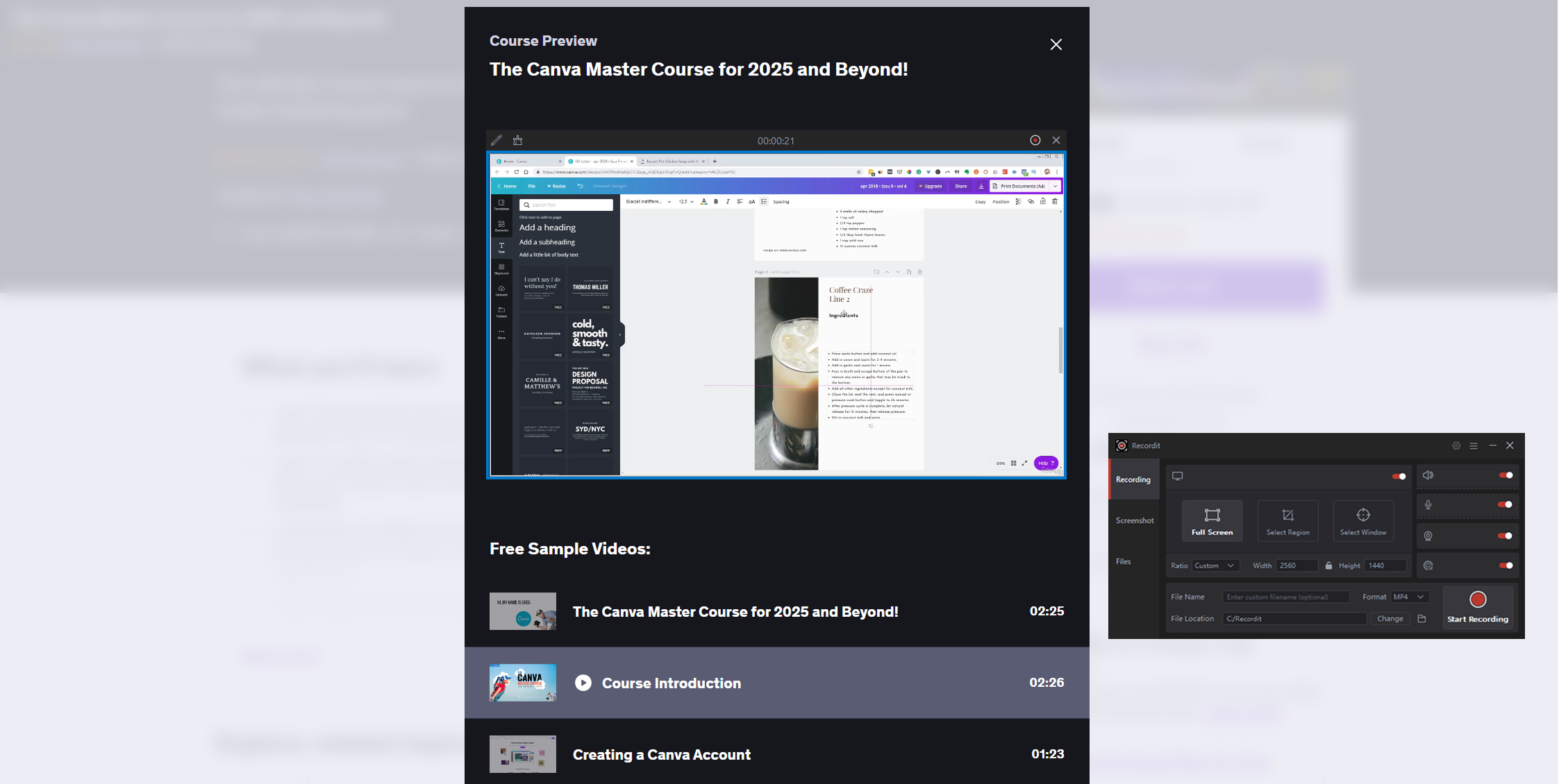 recordit record udemy course