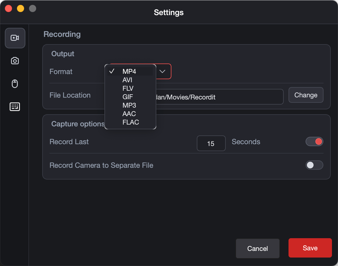 recordit recording settings