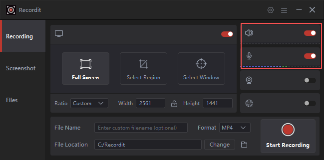gravei a gravação de áudio