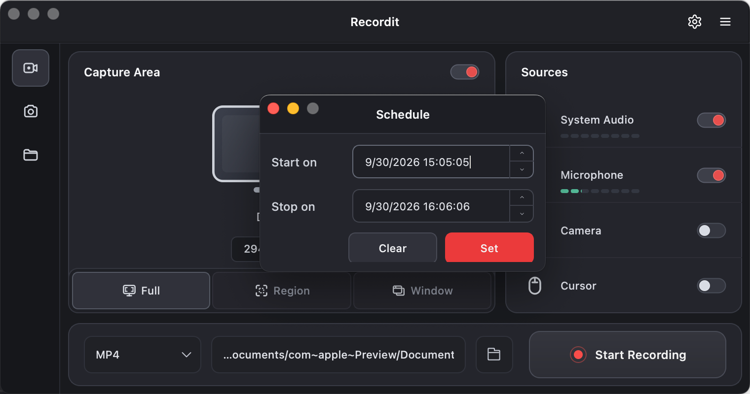 recordit set schdule recording time