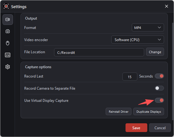 recordit use virtual display capture