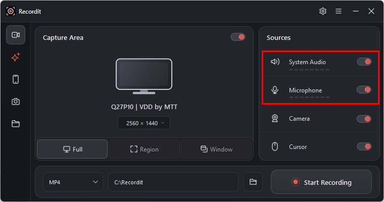 recordit version 4 5 enable record camera