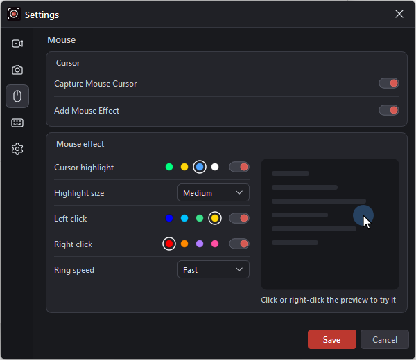 recordit version 4 5 mouse effect settings