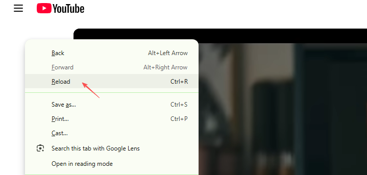 refresh youtube page