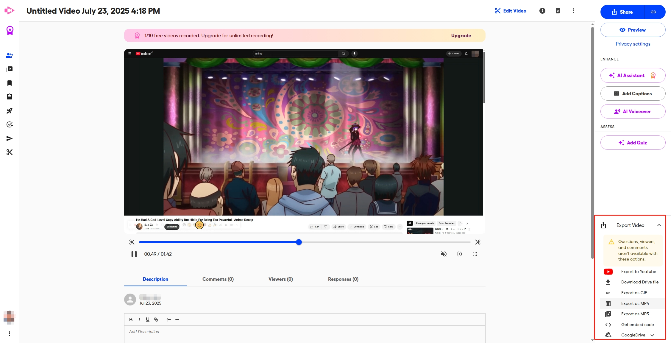 screencastify salvar um vídeo