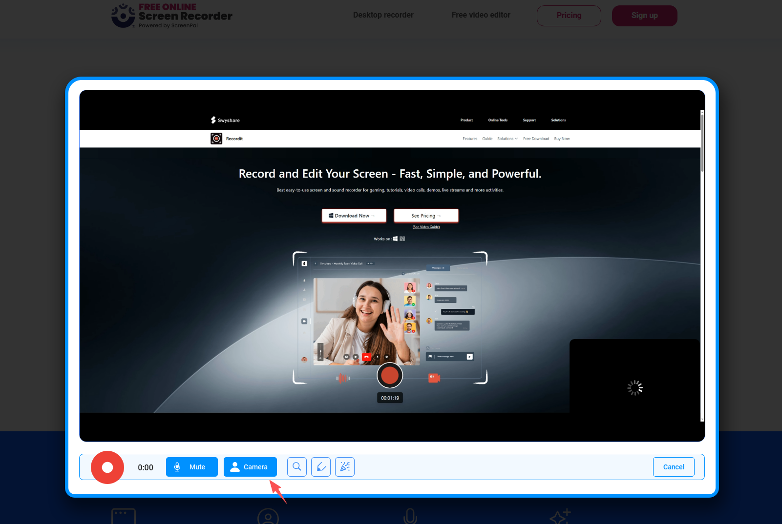 screenpal record screen and webcam
