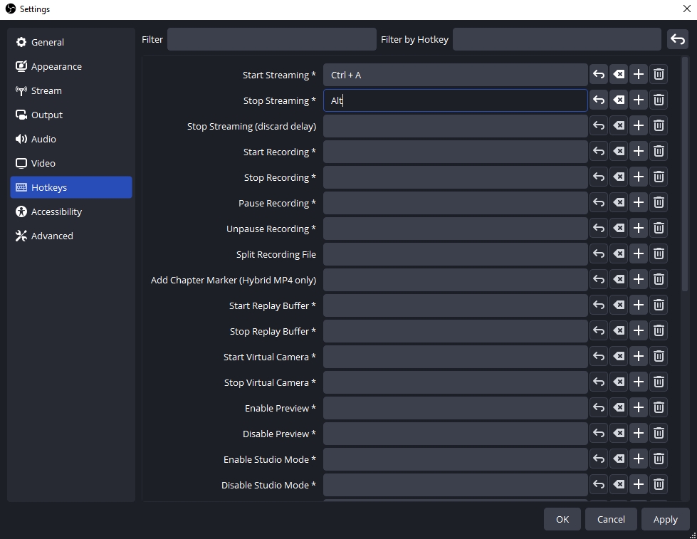 set obs hotkeys