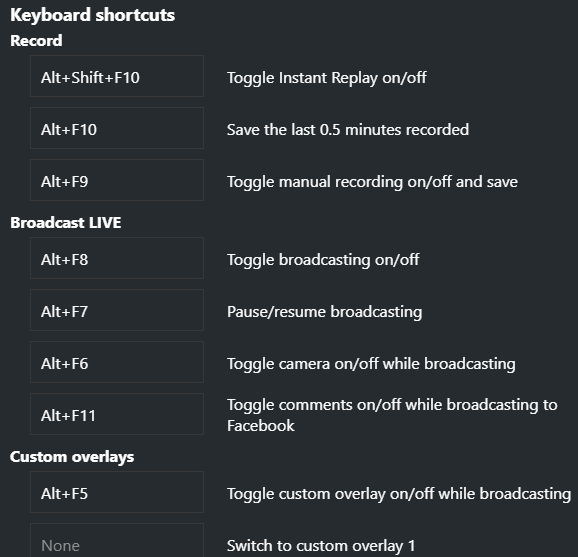shortcut for nvidia overlay for record past 30 seconds