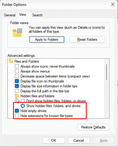 show file extensions through folder options