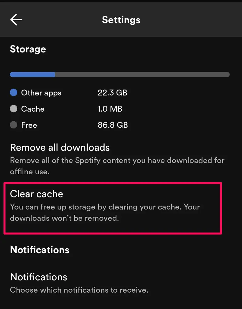 spotify clear cache