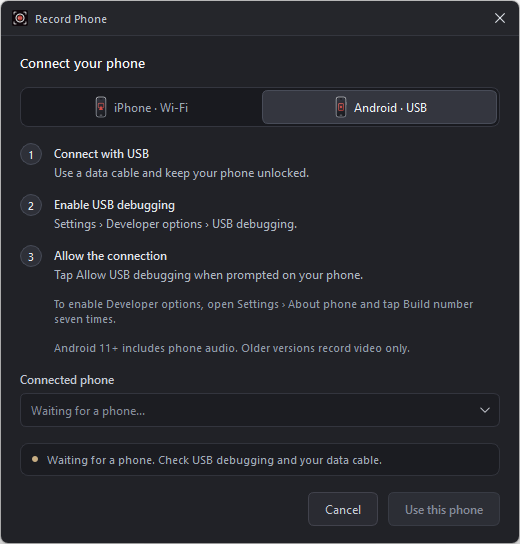 steps to record android screen
