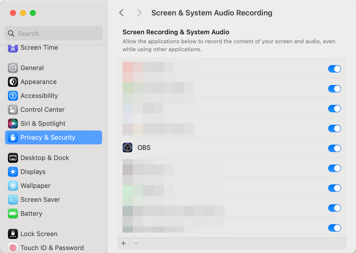 turn on obs system privacy access