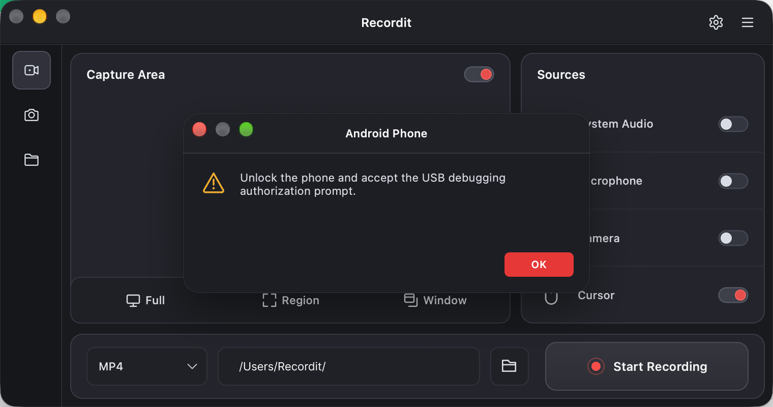 unlock the phone and accept the usb debugging