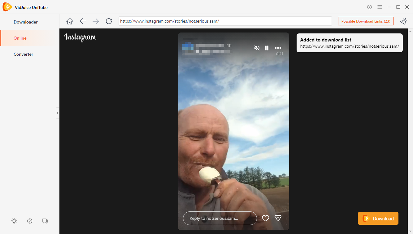 vidjuice download instagram story
