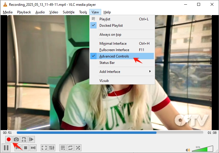 vlc open a video to record