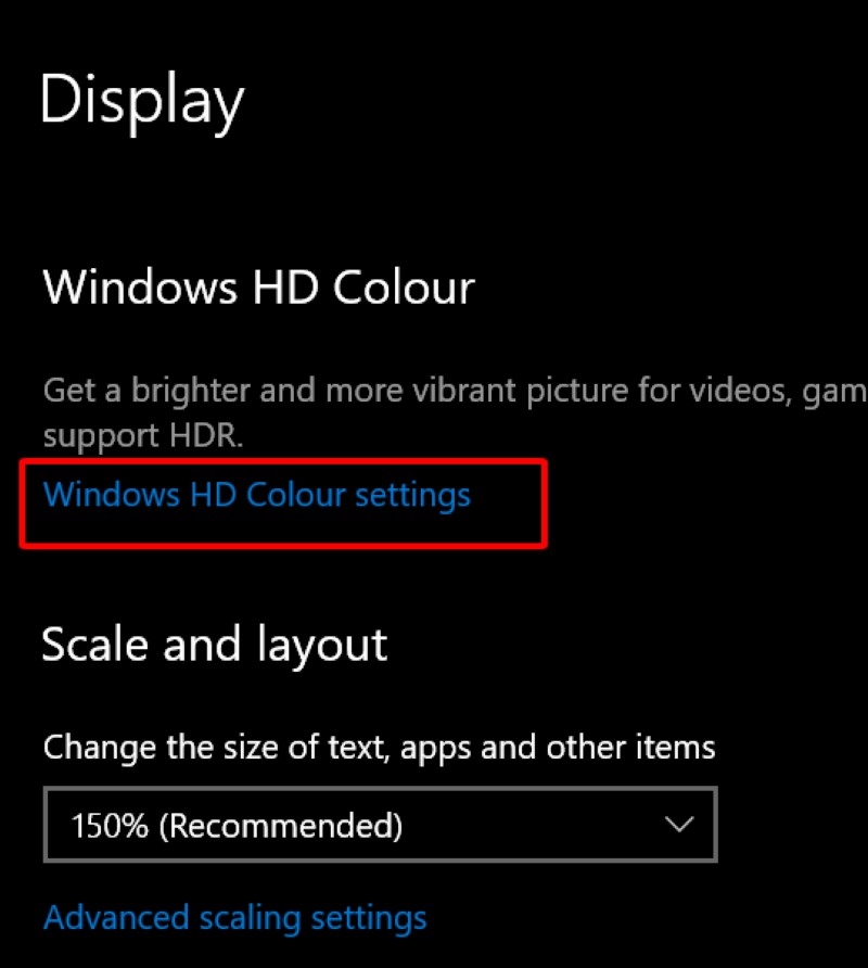 windows hd color settings