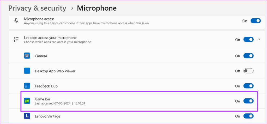 accès au microphone de la barre de jeu Xbox