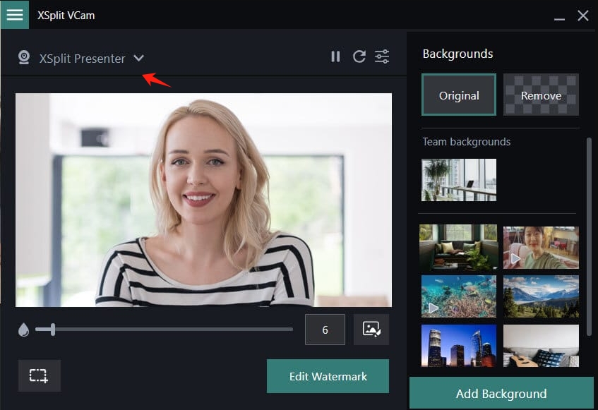 xsplit vcam select webcam