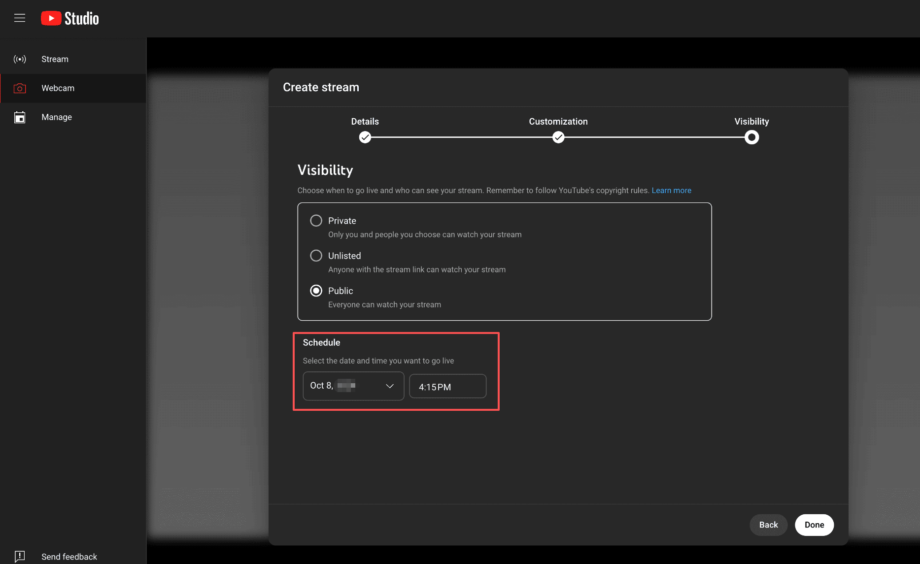 youtube schedule stream date