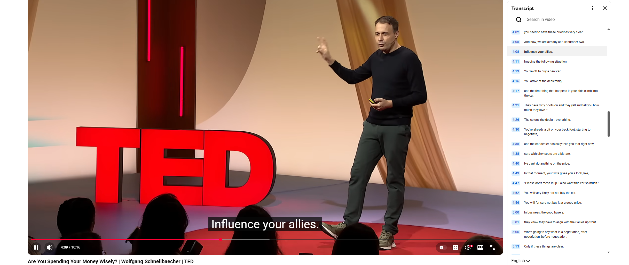 youtube video copy and show transcript